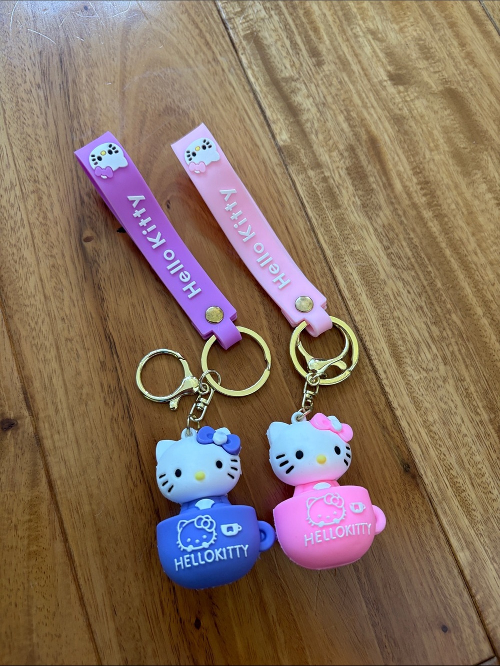 Hello Kitty Pink and Purple Cup Charm Keychain Set